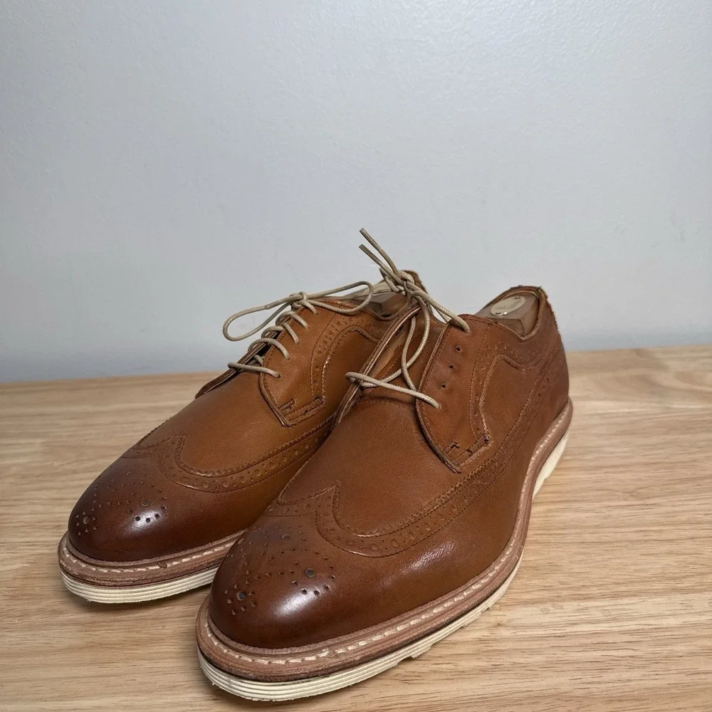 Allen‎ Edmonds Shannon Drive Tan Wingtip Derby Leather 1646 Mens Size 10 D